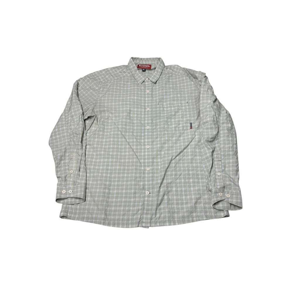 Simms Fishing Products Mens XL Sage Green Plaid Long Sleeve Button Down Shirt